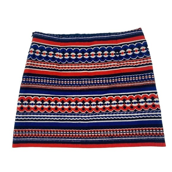 MILLY Size 2 Embroidered Mini Skirt Stripes Blue Red White USA - Picture 2 of 10